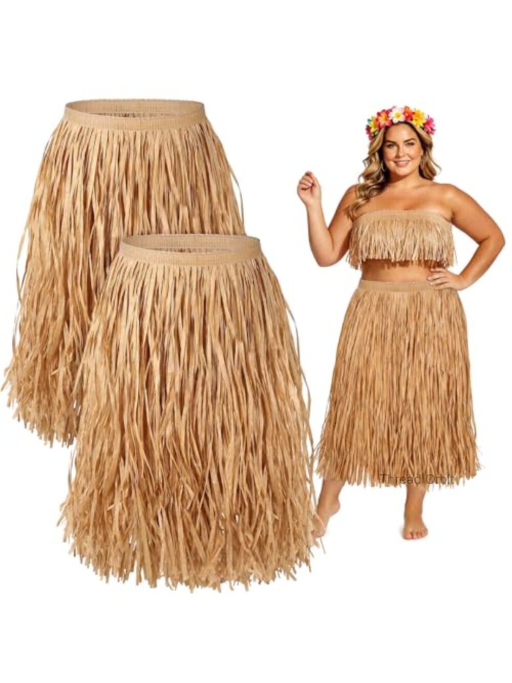 2 Pack Natural Raffia Grass Skirt Plus Size Hula Luau Costume Party